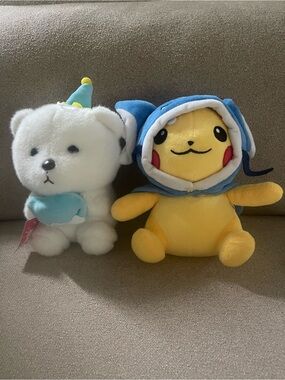 No Boundaries Yellow Pikachu Plush with Blue Hood & White Bear Buddy